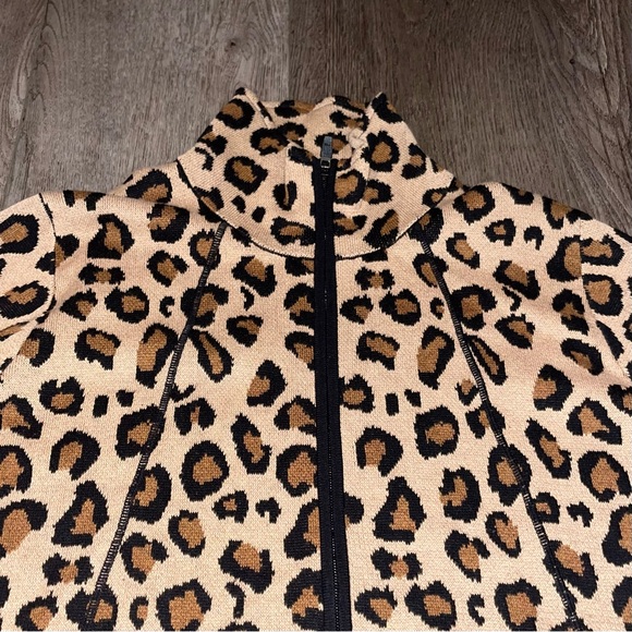 Rachel Zoe Mock Neck Leopard Print Zip-up Cardigan Sweater Size 2X - Picture 2 of 8